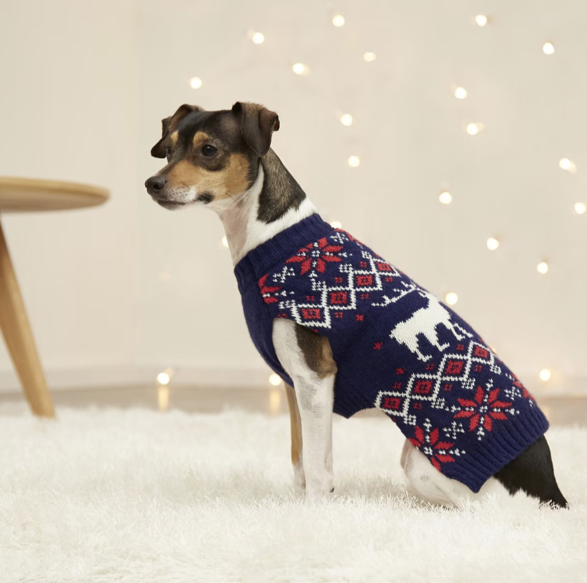Moose Fair Isle Dog & Cat Sweater, Navy
