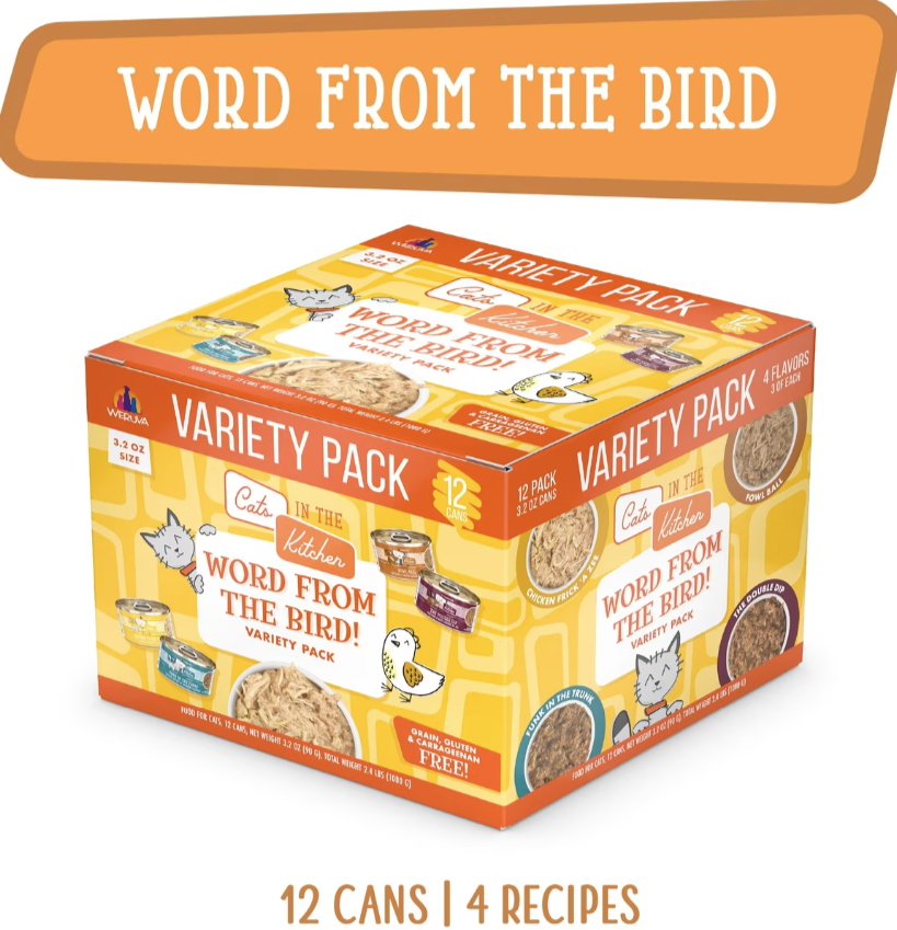 Weruva Cats in the Kitchen Word From The Bird! Variety Pack Grain-Free Wet Cat Food, 3.2-oz can, case of 12