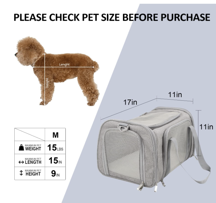 Transportador para mascotas para gatos pequeños / medianos, perros (hasta 15 libras)