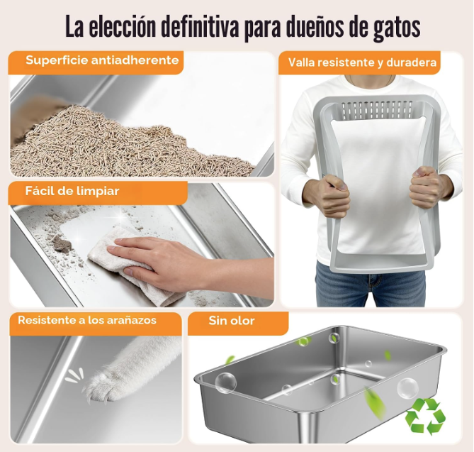 Caja de arena de acero inoxidable para gatos