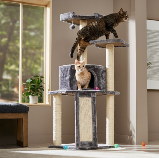 Frisco 52-in Faux Fur Cat Tree & Condo, Gray