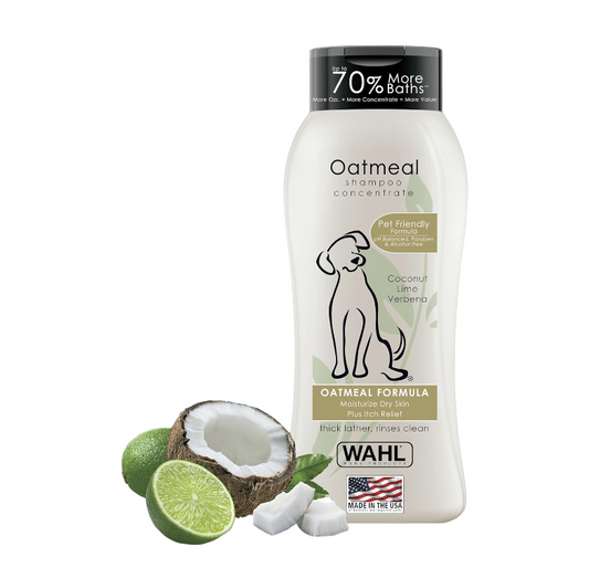 Wahl USA Shampoo para mascotas para aliviar la piel seca, fórmula de avena con coco y lima 24 onzas