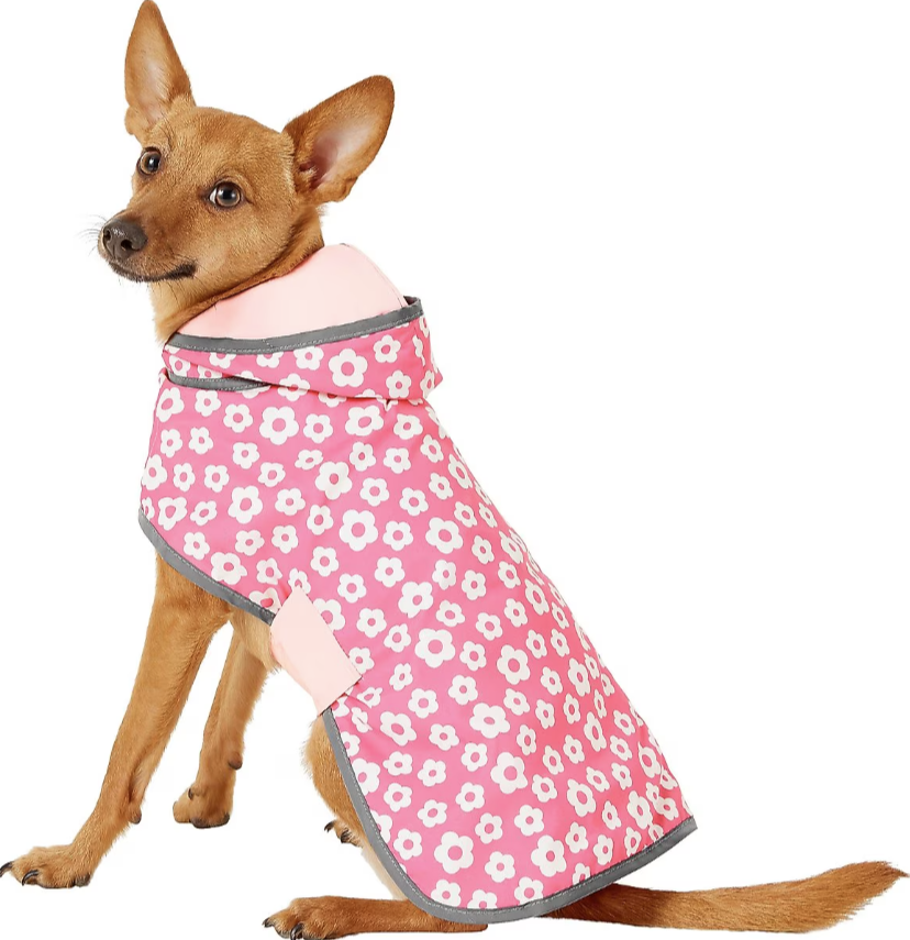 Lightweight Reversible Packable Travel Dog Raincoat, Pink