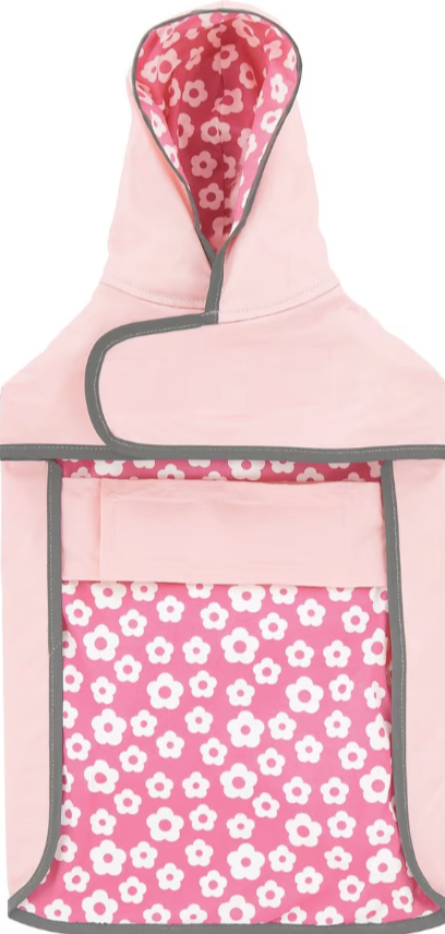 Lightweight Reversible Packable Travel Dog Raincoat, Pink