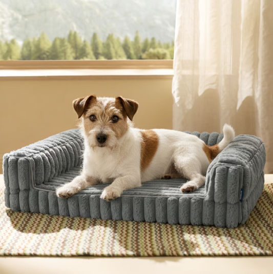 Orthopedic Waterproof Dog Bed with Corduroy Removable Cover, Grey, Medium