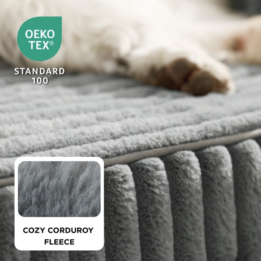Orthopedic Waterproof Dog Bed with Corduroy Removable Cover, Grey, Medium