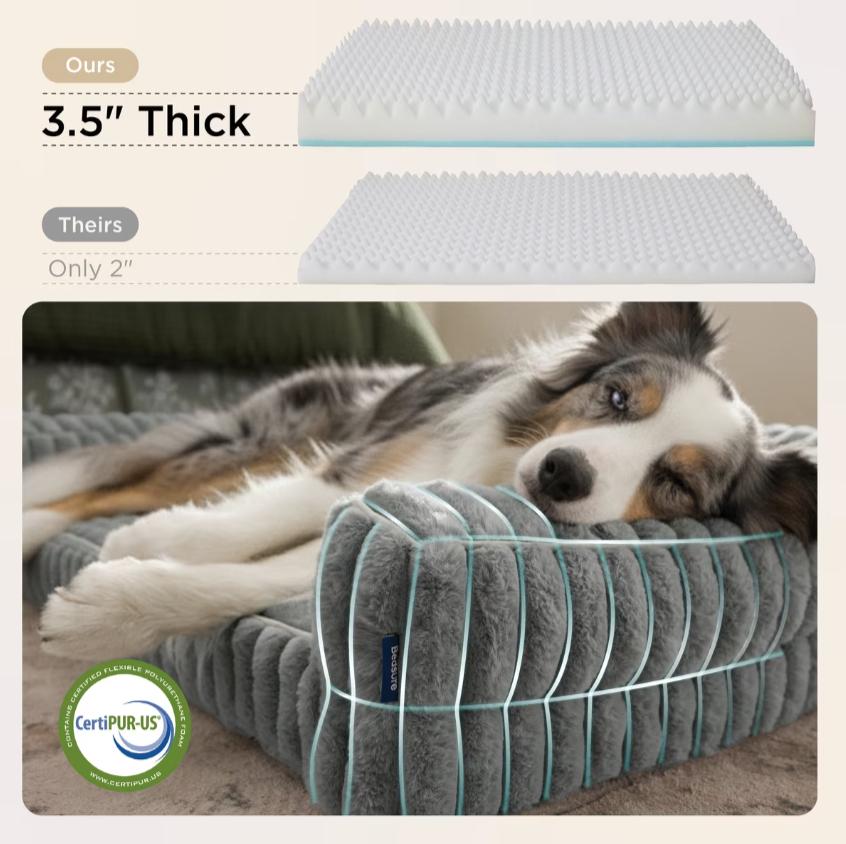 Orthopedic Waterproof Dog Bed with Corduroy Removable Cover, Grey, Medium