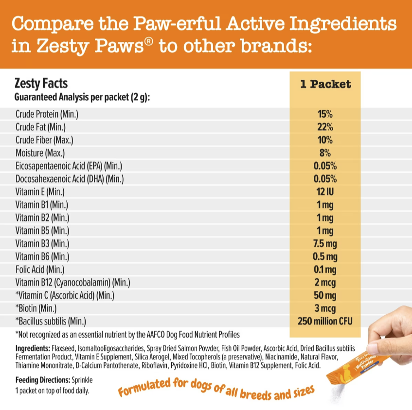Zesty Paws Multivitamin Powder Salmon Flavored Digestion, Mobility & Immune Supplement for Dogs, 30 count