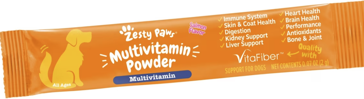 Zesty Paws Multivitamin Powder Salmon Flavored Digestion, Mobility & Immune Supplement for Dogs, 30 count