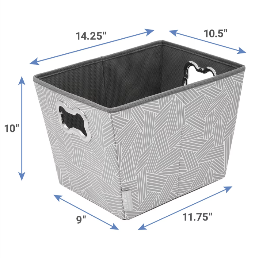 Rectangle Collapsible Pet Toy Storage Bin, Gray Basket Weave
