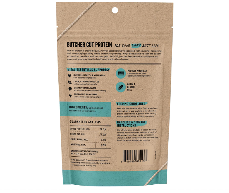 Vital Essentials Golosinas de Salmón para Perros, 2.5 onzas
