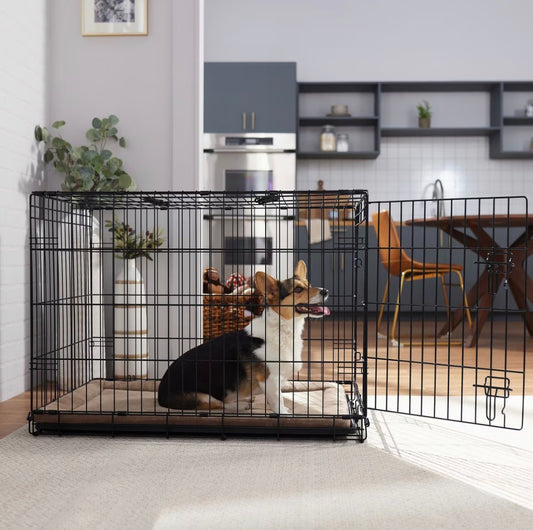 Heavy Duty Fold & Carry Single Door Collapsible Wire Dog Crate, Med/Large