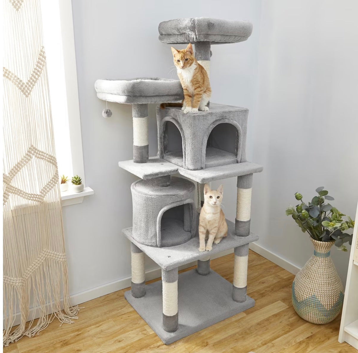 61-in Faux Fur Cat Tree & Condo, Gray