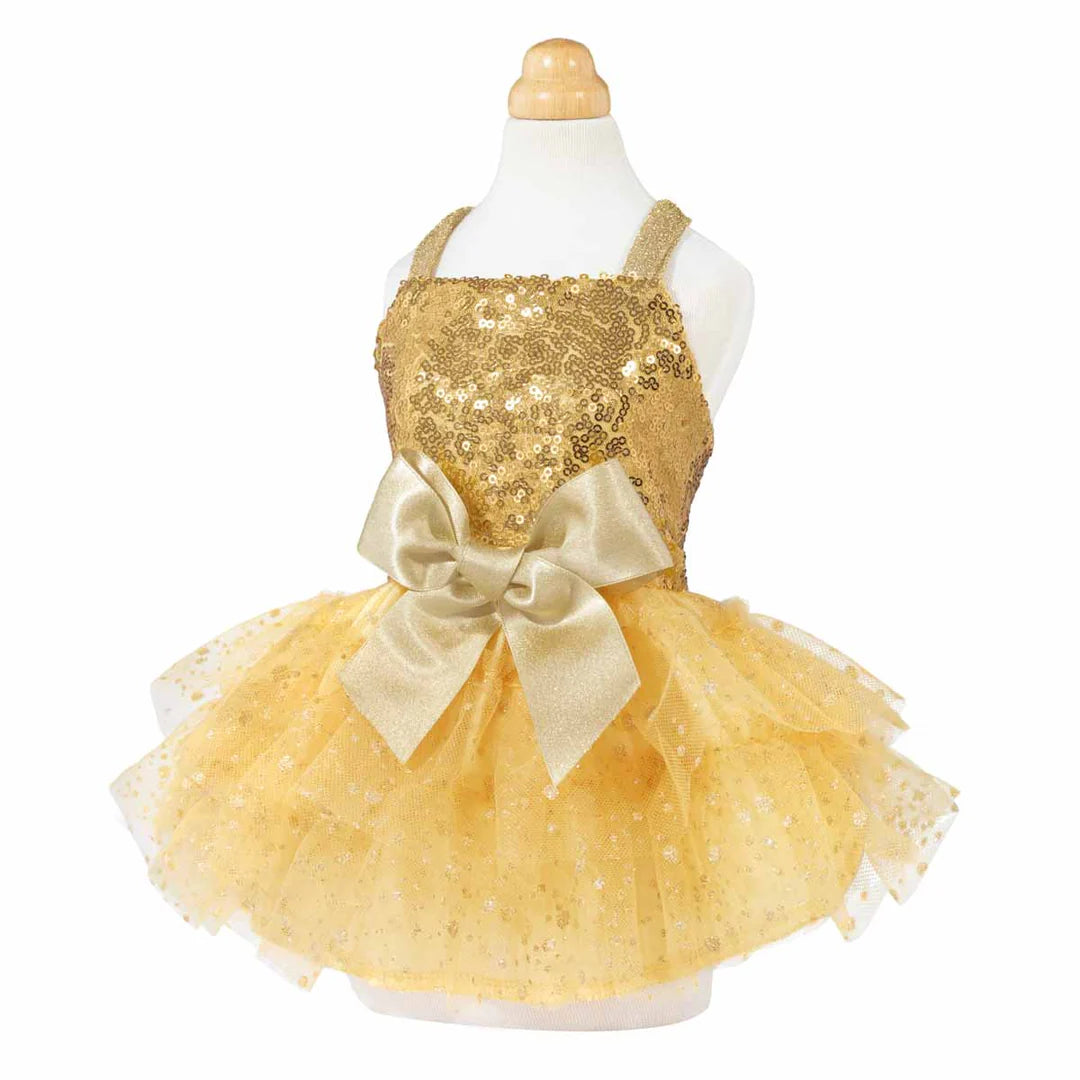 SPARKLY SEQUIN DOG TUTU DRESS, Dorado