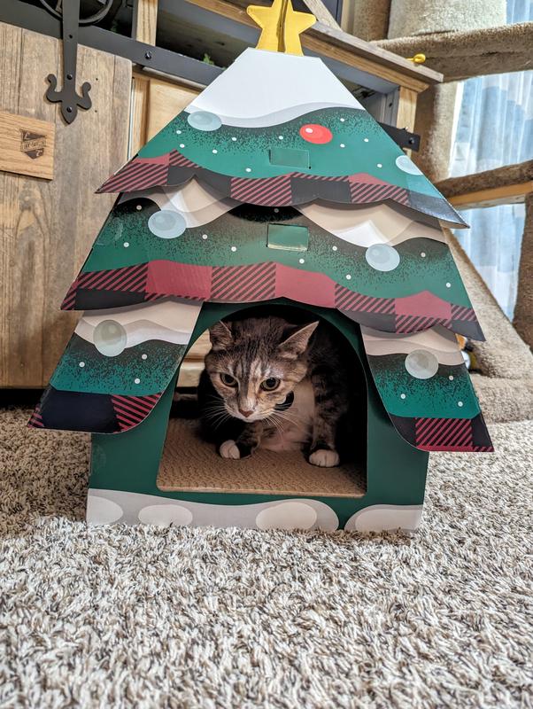 Holiday Christmas Tree Cardboard Cat House