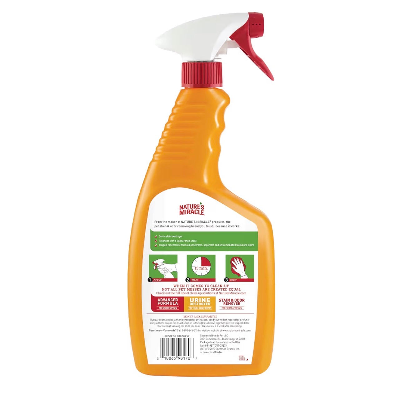 Nature's Miracle Removedor de manchas y olor solo para gatos con Oxy, 710 ml