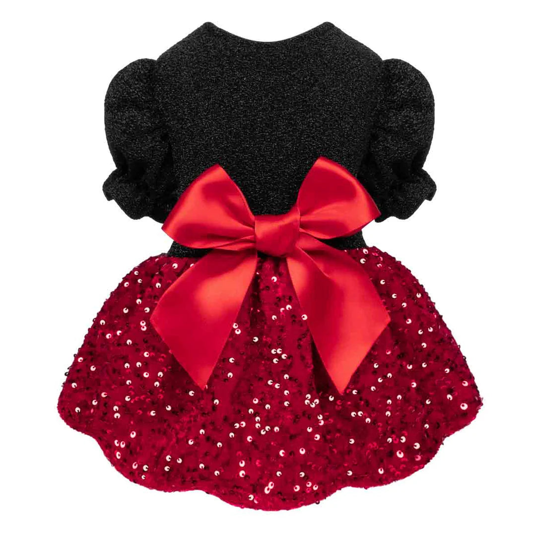 PUFF SLEEVES SEQUIN DOG DRESS
