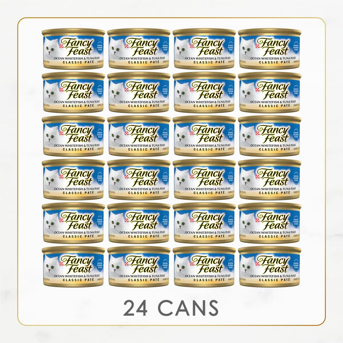 Fancy Feast Classic Paté, Ocean whitefish and tuna feast, 24 latas 3 onzas
