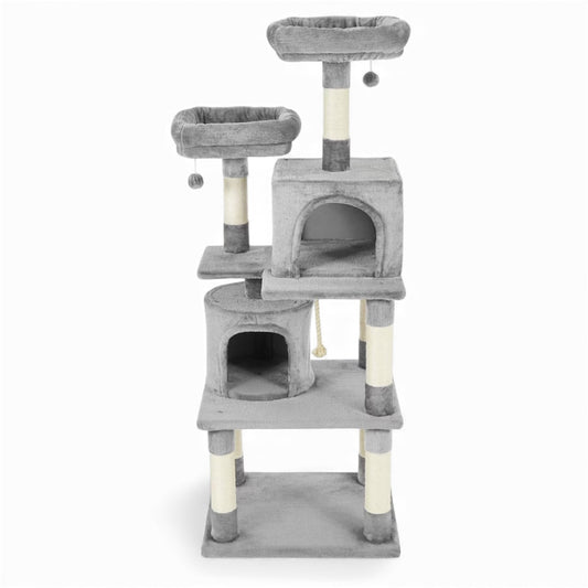 61-in Faux Fur Cat Tree & Condo, Gray