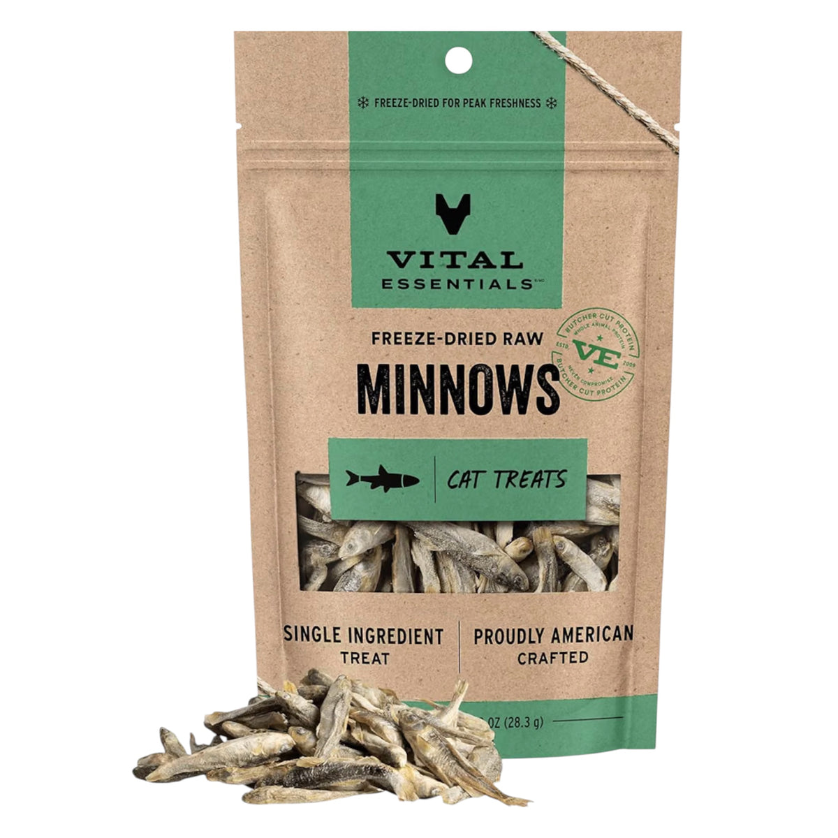 Vital Essentials - Minnows Golosinas crudas liofilizadas de un solo ingrediente, para gatos, de pescado