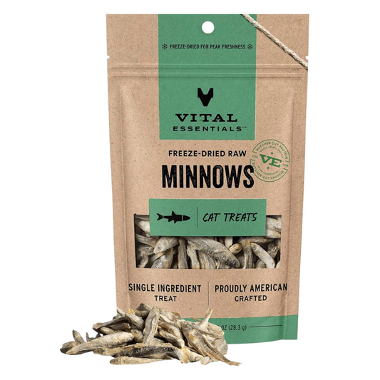 Vital Essentials - Minnows Golosinas crudas liofilizadas de un solo ingrediente, para gatos, de pescado
