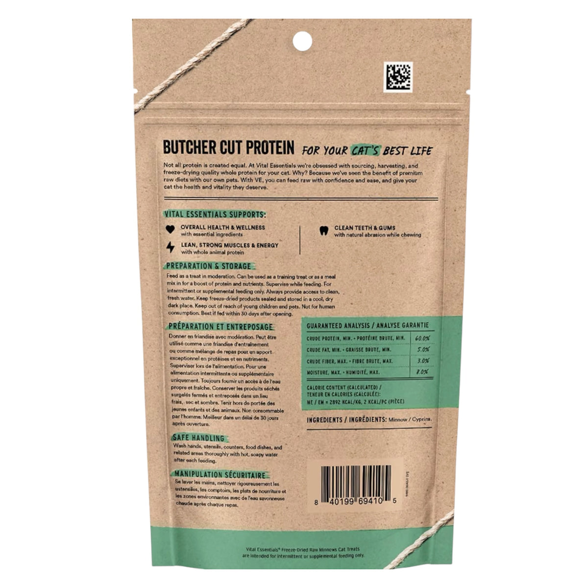 Vital Essentials - Minnows Golosinas crudas liofilizadas de un solo ingrediente, para gatos, de pescado