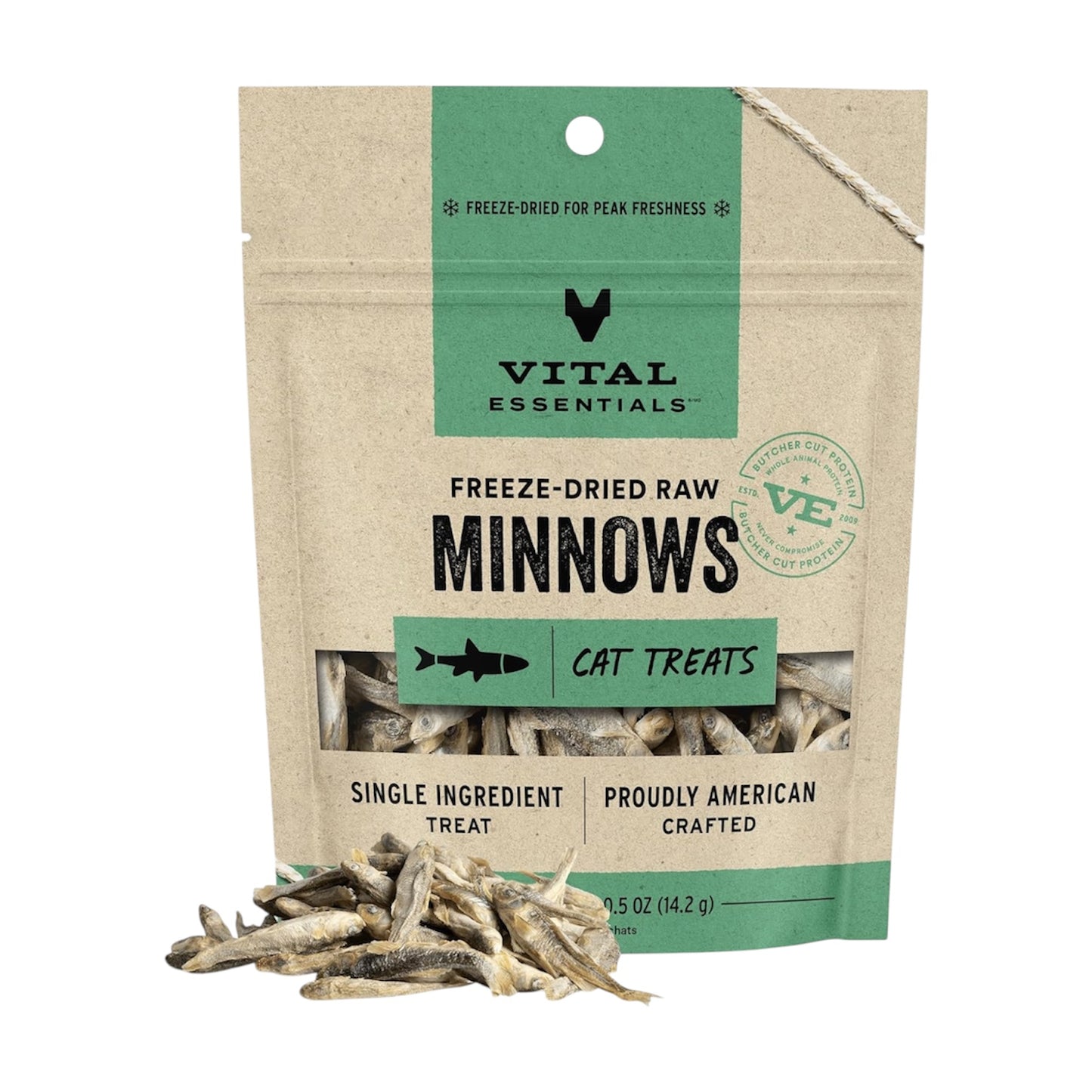 Vital Essentials - Minnows Golosinas crudas liofilizadas de un solo ingrediente, para gatos, de pescado