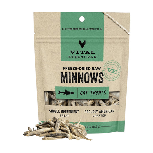 Vital Essentials - Minnows Golosinas crudas liofilizadas de un solo ingrediente, para gatos, de pescado