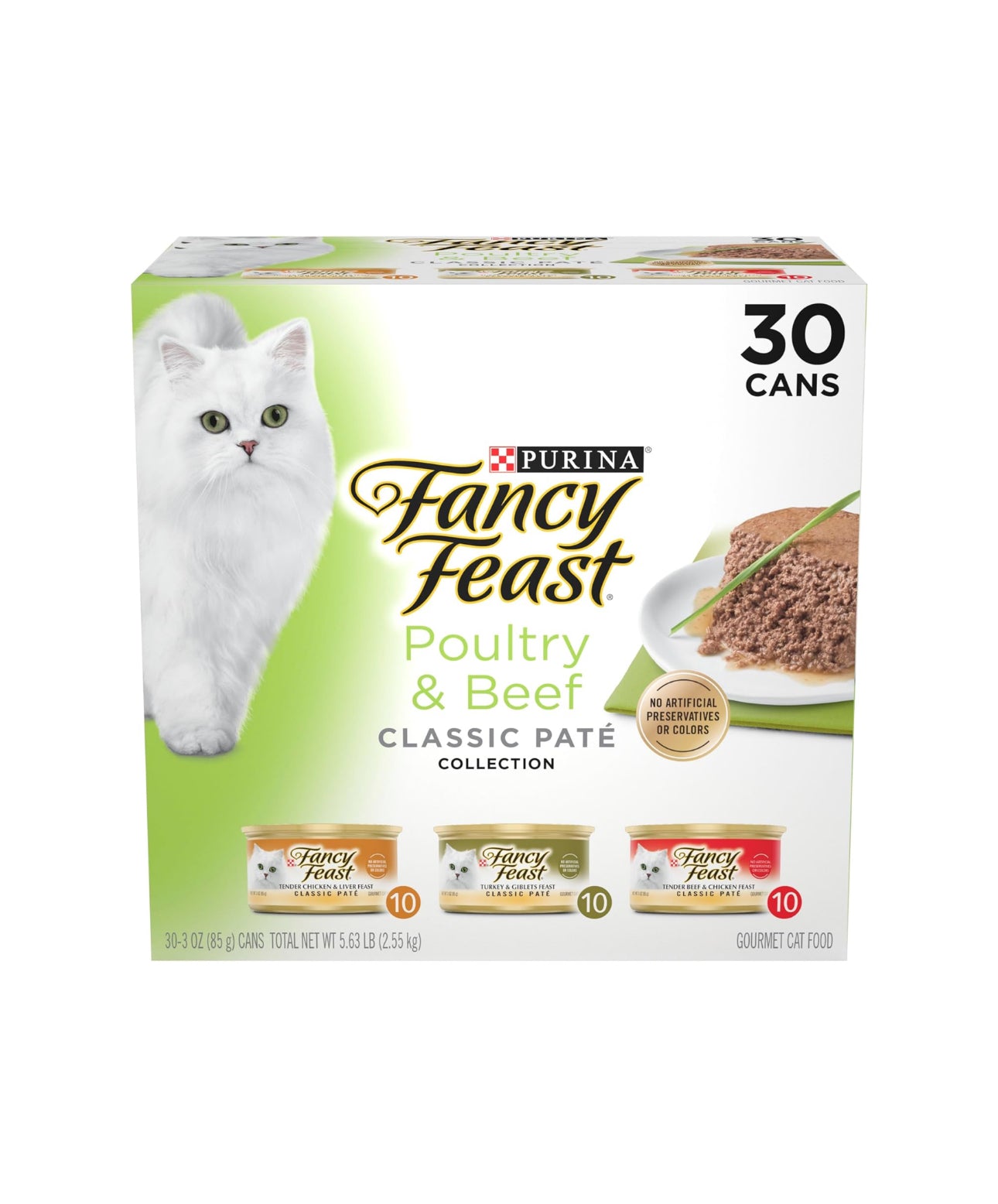 Fancy Feast - Paté clásico de aves de corral y carne de res, (30) latas de 3 onzas