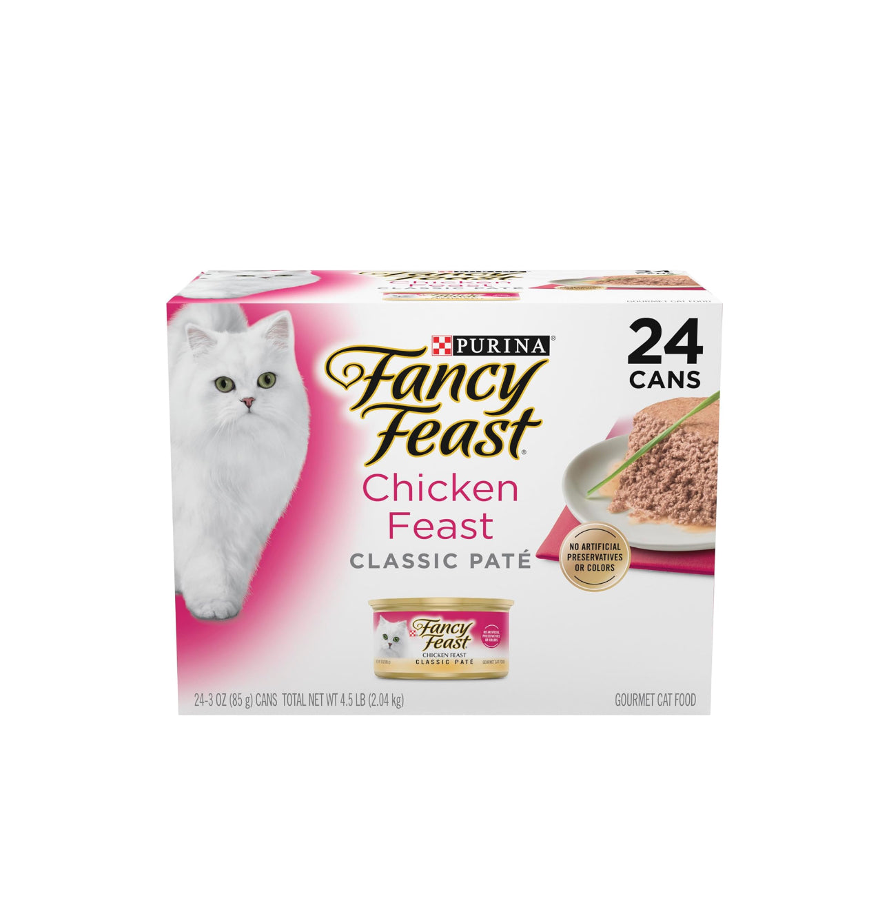 Purina Fancy Feast Chicken Feast Classic - Paté de comida húmeda para gatos sin granos 24 latas 3 onzas