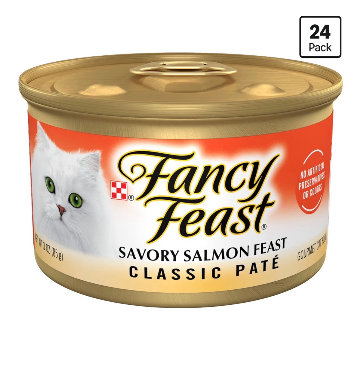 Fancy Feast Salmon Feast Classic - Paté de comida húmeda para gatos (paquete de 24), latas de 3 onzas