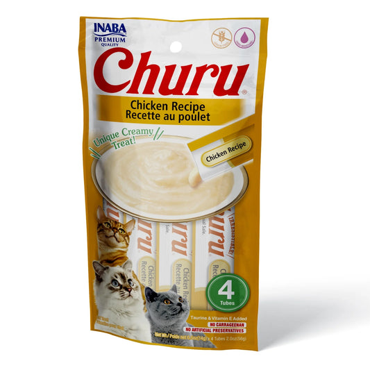 INABA Churu - Bocadillos para gatos, puré cremoso para gatos, sin cereales (paquete de 4)