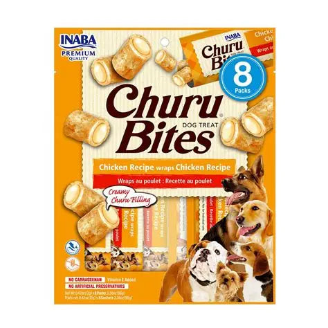 INABA Churu Bites - Golosinas para perros, suaves y masticables horneados envueltos de pollo