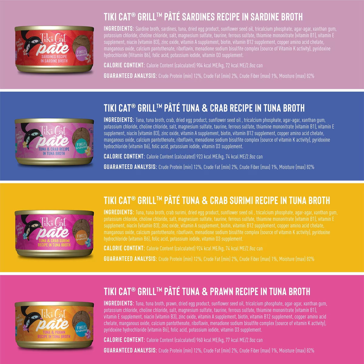 Tiki Cat Grill Variety Pack Grain-Free Pate Wet Cat Food, 2.8-oz can, case of 12
