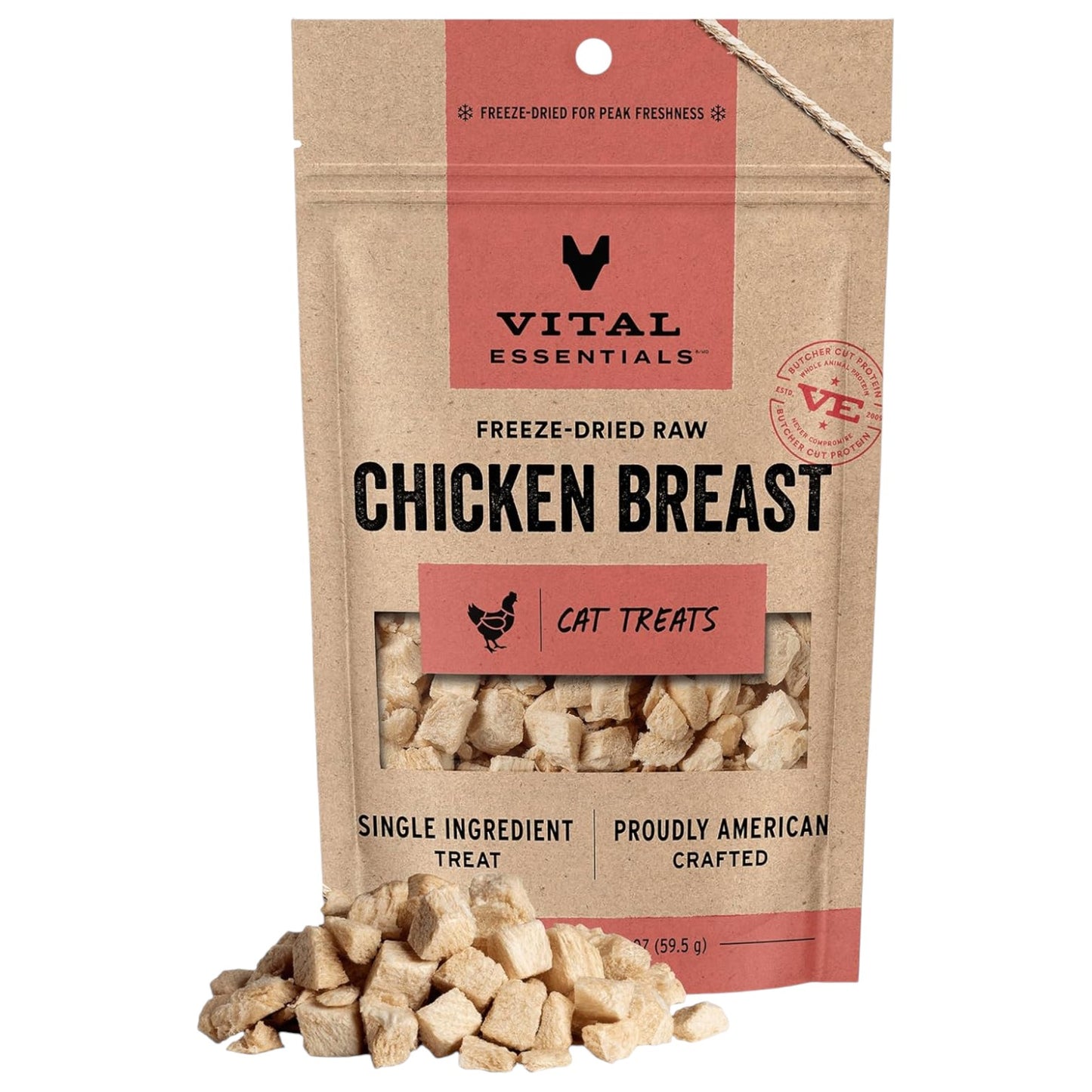 Vital Essentials - Golosinas crudas liofilizadas de un solo ingrediente, para gatos, pechuga de pollo, 2.1 oz