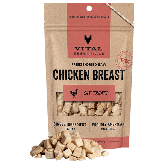 Vital Essentials - Golosinas crudas liofilizadas de un solo ingrediente, para gatos, pechuga de pollo, 2.1 oz
