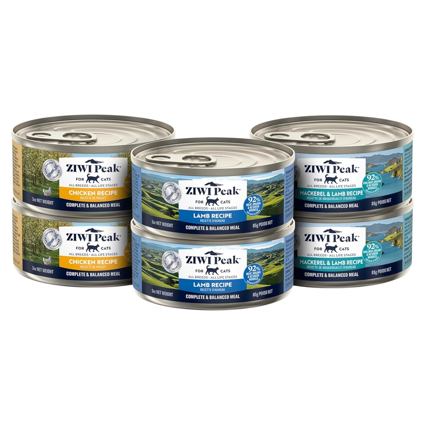 ZIWI Peak Wet - Paquete variado de alimentos para gatos, pollo  y cordero, paquete de 6 (3 onzas cada uno)