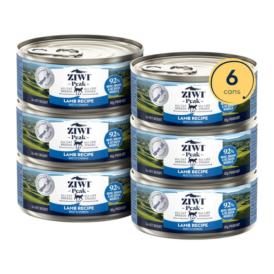 ZIWI Peak Wet - Alimento para gatos, totalmente natural, alto en proteínas, sin granos, ingredientes limitados, con superalimentos (cordero, caja de 6, latas de 3 onzas)