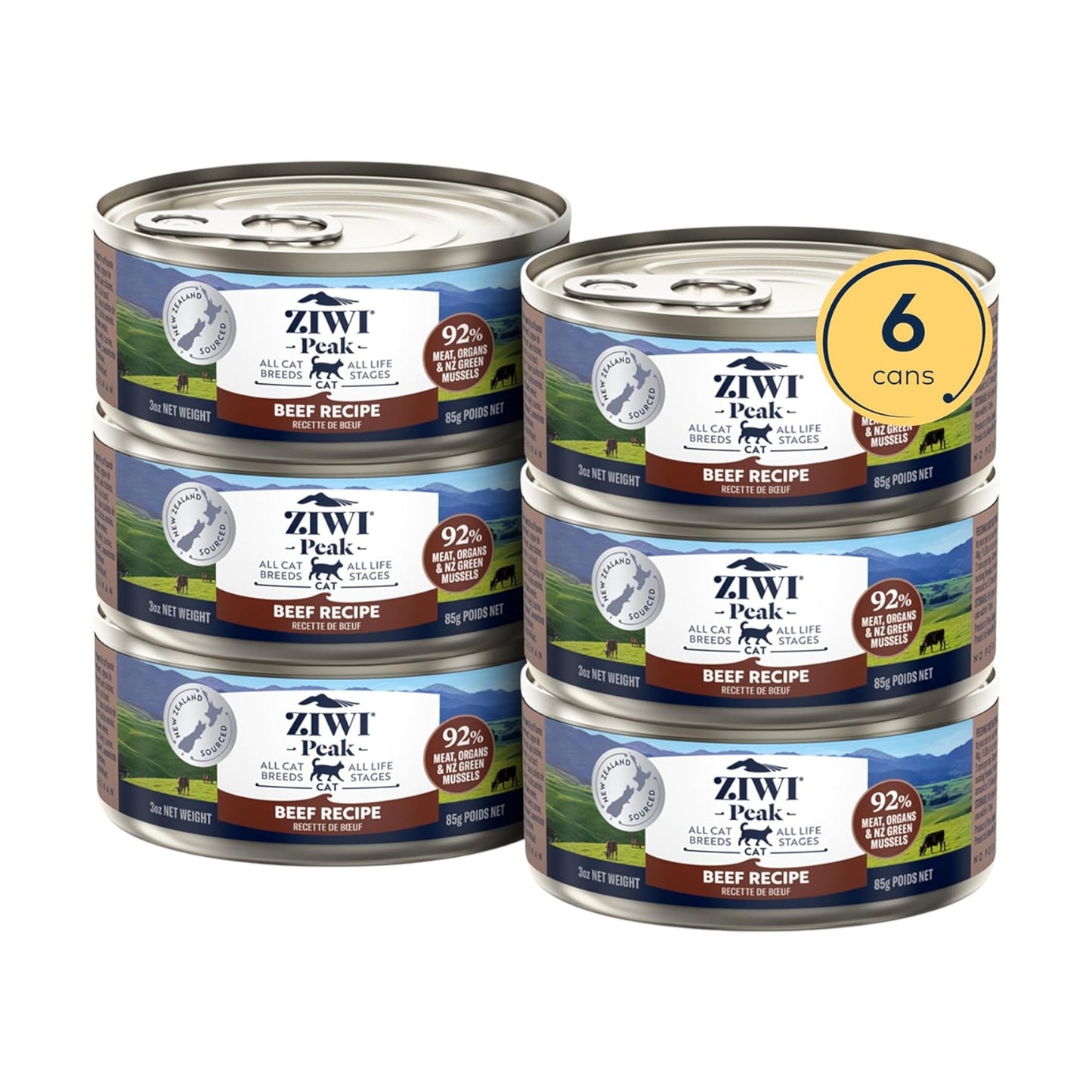 ZIWI Peak - Alimento húmedo enlatado para gatos (carne de res, caja de 6, latas de 3 onzas)