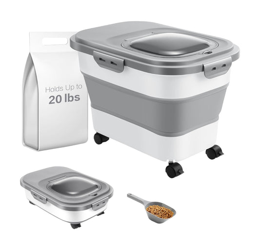 Recipiente hermético plegable para alimentos para mascotas con ruedas, hasta 20 libras