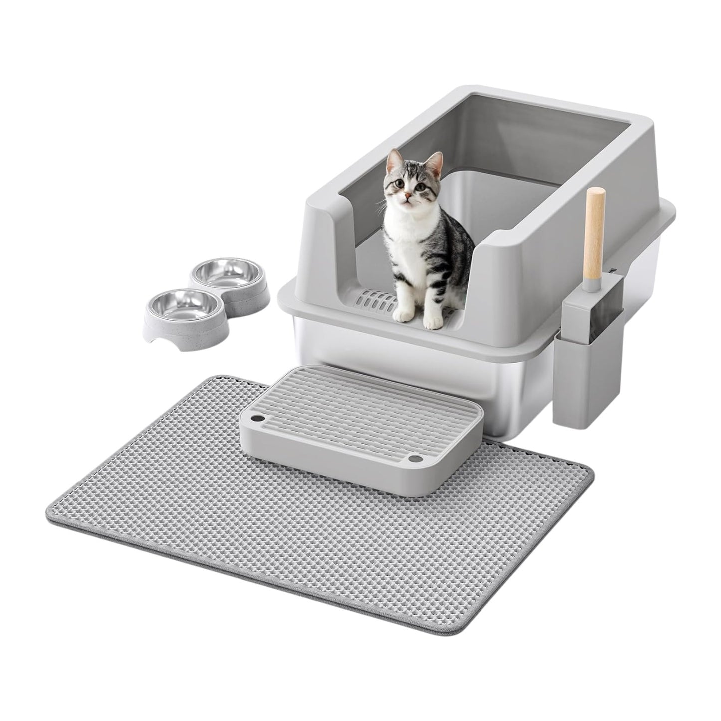 Caja de arena de acero inoxidable para gatos XL