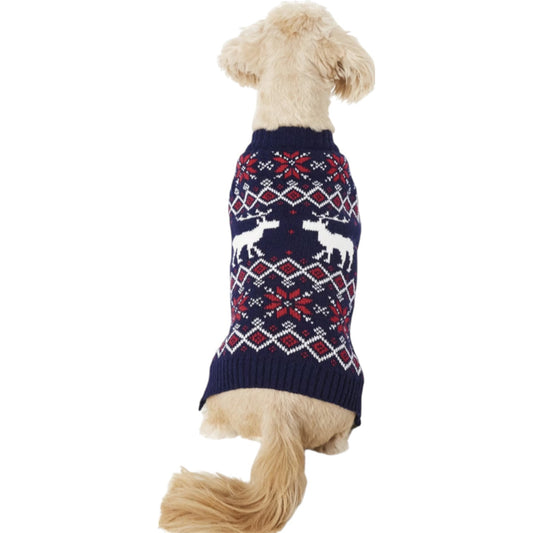 Moose Fair Isle Dog & Cat Sweater, Navy