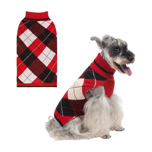 Suéter cálido a cuadros de cuello alto para raza pequeña