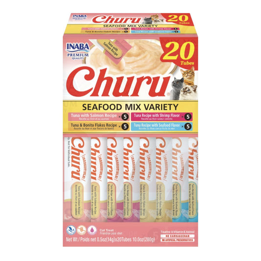 Inaba Churu Seafood Variety Creamy Puree Grain-Free Lickable Cat Treats. 0.5-oz tube, 20 count