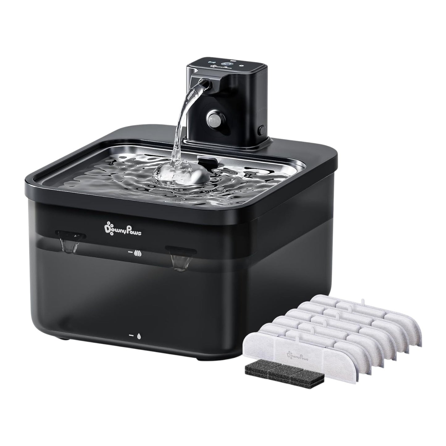 Fuente de agua para gatos de acero inoxidable inalámbrica, 84 oz/2.5 L