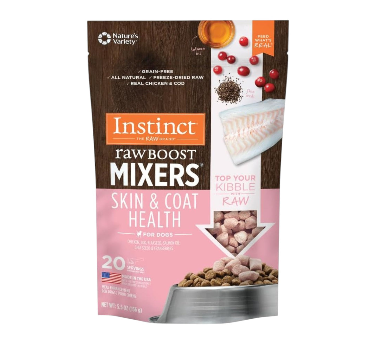 Instinct Raw Boost Mixers Skin & Coat Health - Alimento para perros liofilizado, bolsa de 5.5 onzas