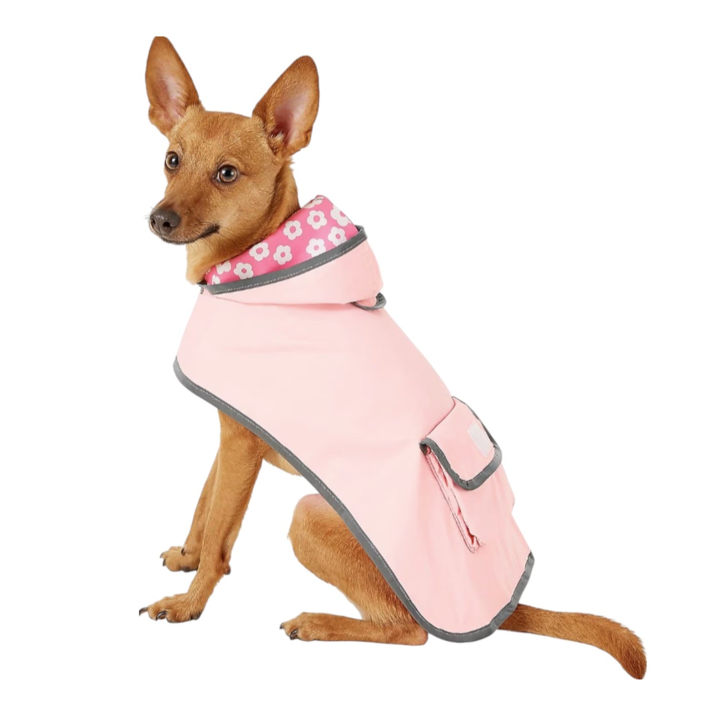 Lightweight Reversible Packable Travel Dog Raincoat, Pink