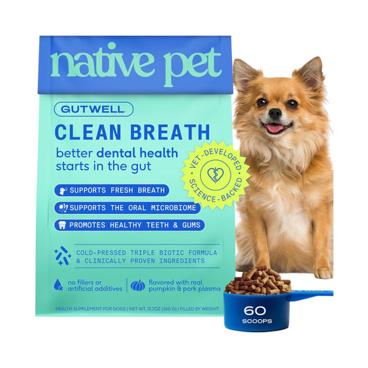Native Pet GutWell Clean Breath - aliento fresco para perro y polvo dental para perros