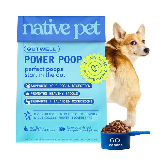 Native pet GutWell Power Poop - Enzimas digestivas para perros - Apoyo digestivo, alivio de gases