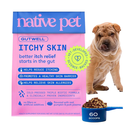 Native pet GutWell - Alivio de la picazón en la piel para perros, tratamiento contra la irritación de la piel